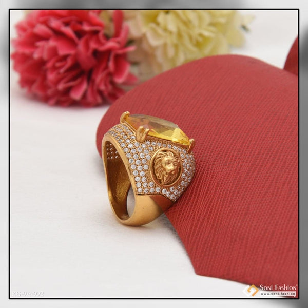 Soni Fashion - ring - Yellow Stone with Diamond Fashionable Design Gold Plated Ring for Men - Style A992