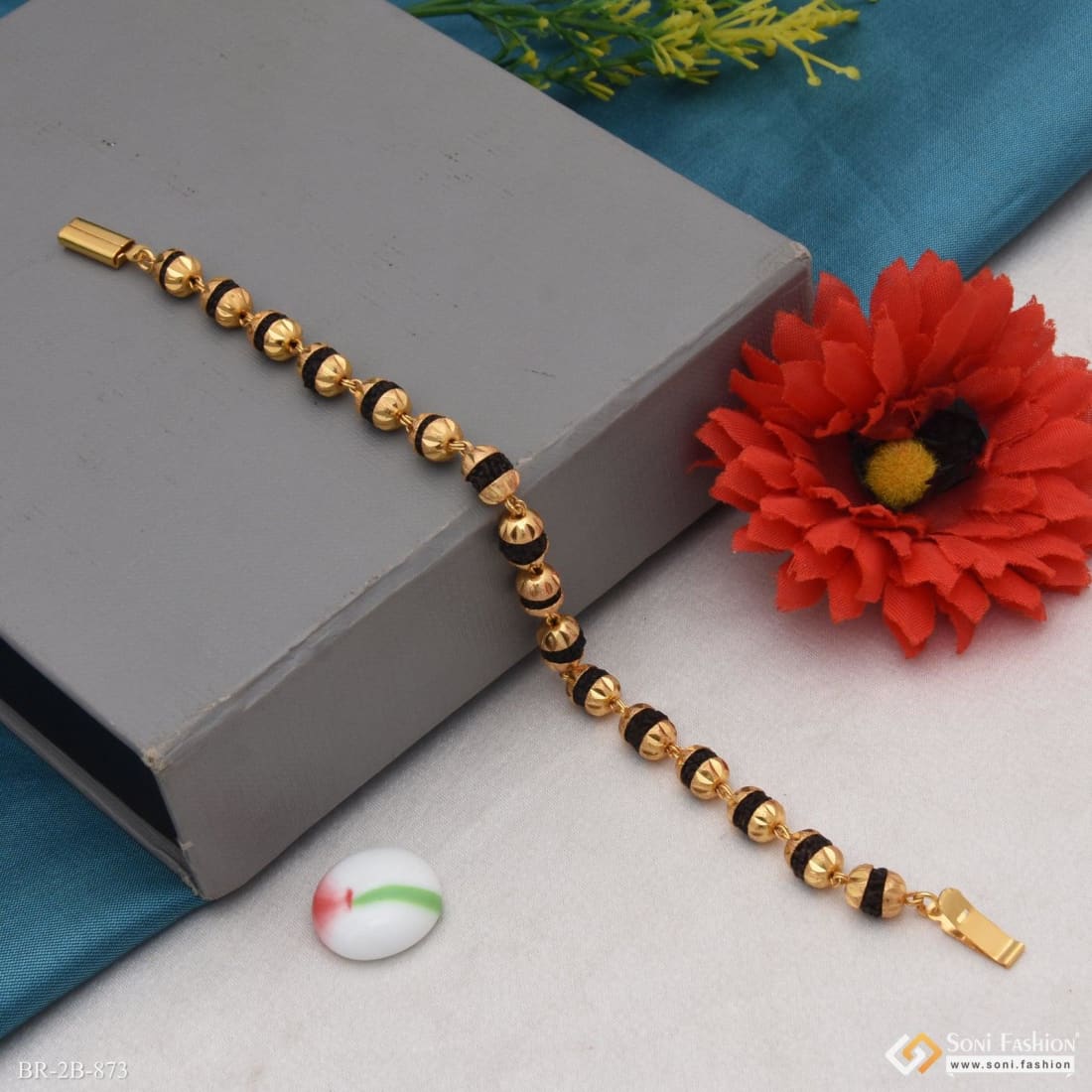 Buy Rudraksha With Golden N Brown Beads Bracelet Like Rakhi at Rs.375 |  FlowerAura