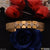 Gold plated stainless steel bracelet with diamonds and blue rose - Style A933