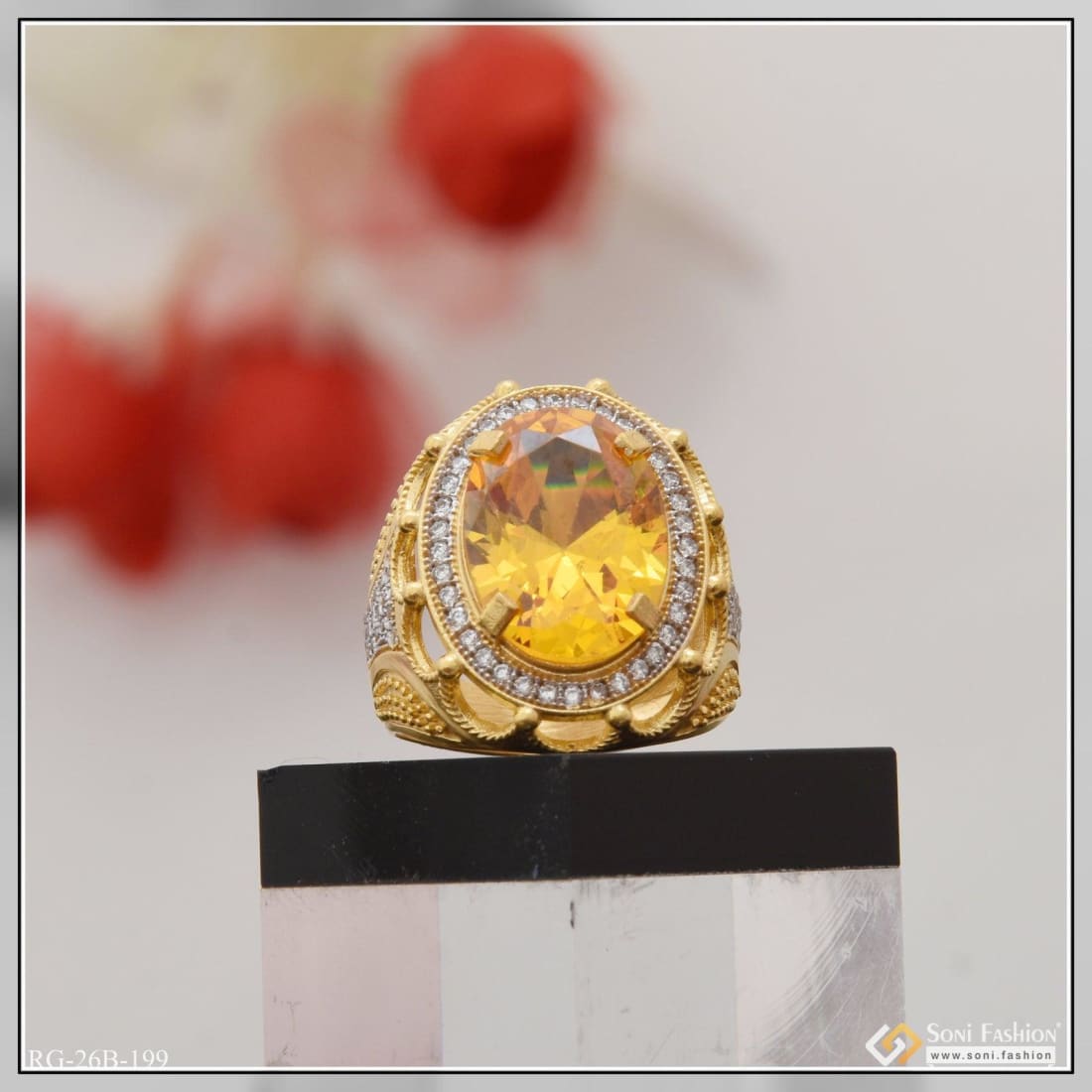 Elongated Orange Sapphire and Yellow Diamond Three Stone in 18k Yellow Gold  For Sale at 1stDibs