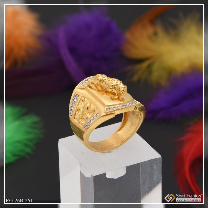 Gram Gold Plated Jaguar with Diamond Glittering Design Ring for Men Style B261